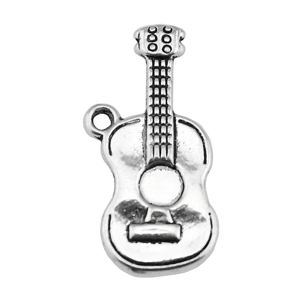 24x11mm 1.9g Antique Silver Zinc Alloy Guitar Charm Pendant for DIY Music Necklace Bracelet Jewelry