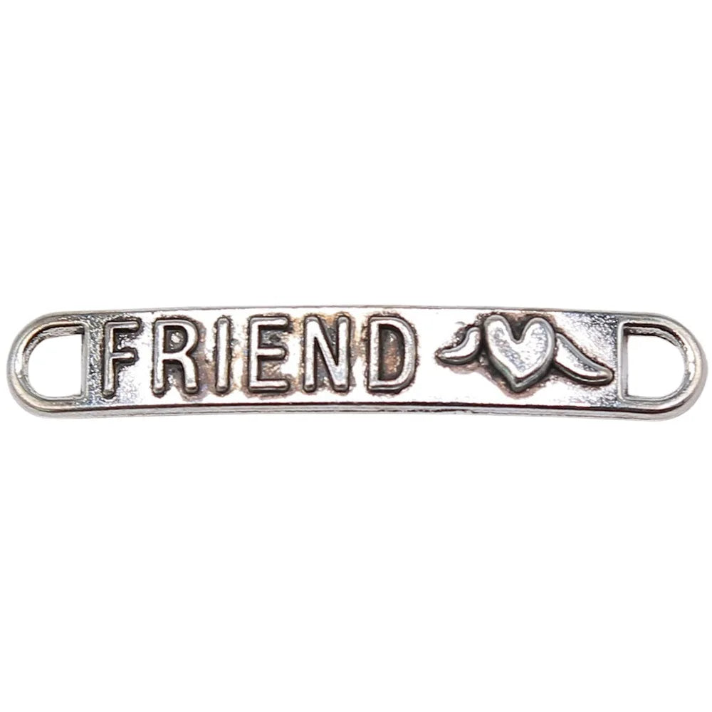 39x6mm 1.5g Antique Silver Zinc Alloy Friend Word Connector Charm for DIY Bracelet Jewelry