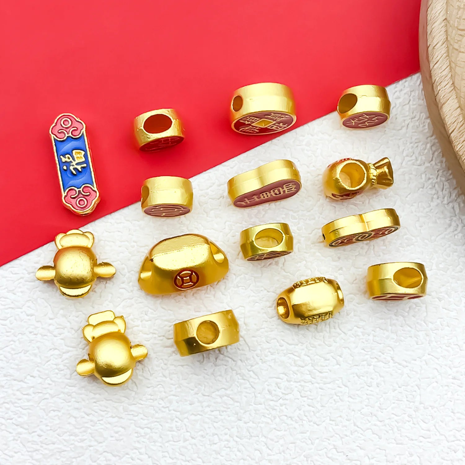 Gold Tone Zinc Alloy Fu Ingot Coin Spacer Beads for DIY Red String Bracelet Necklace