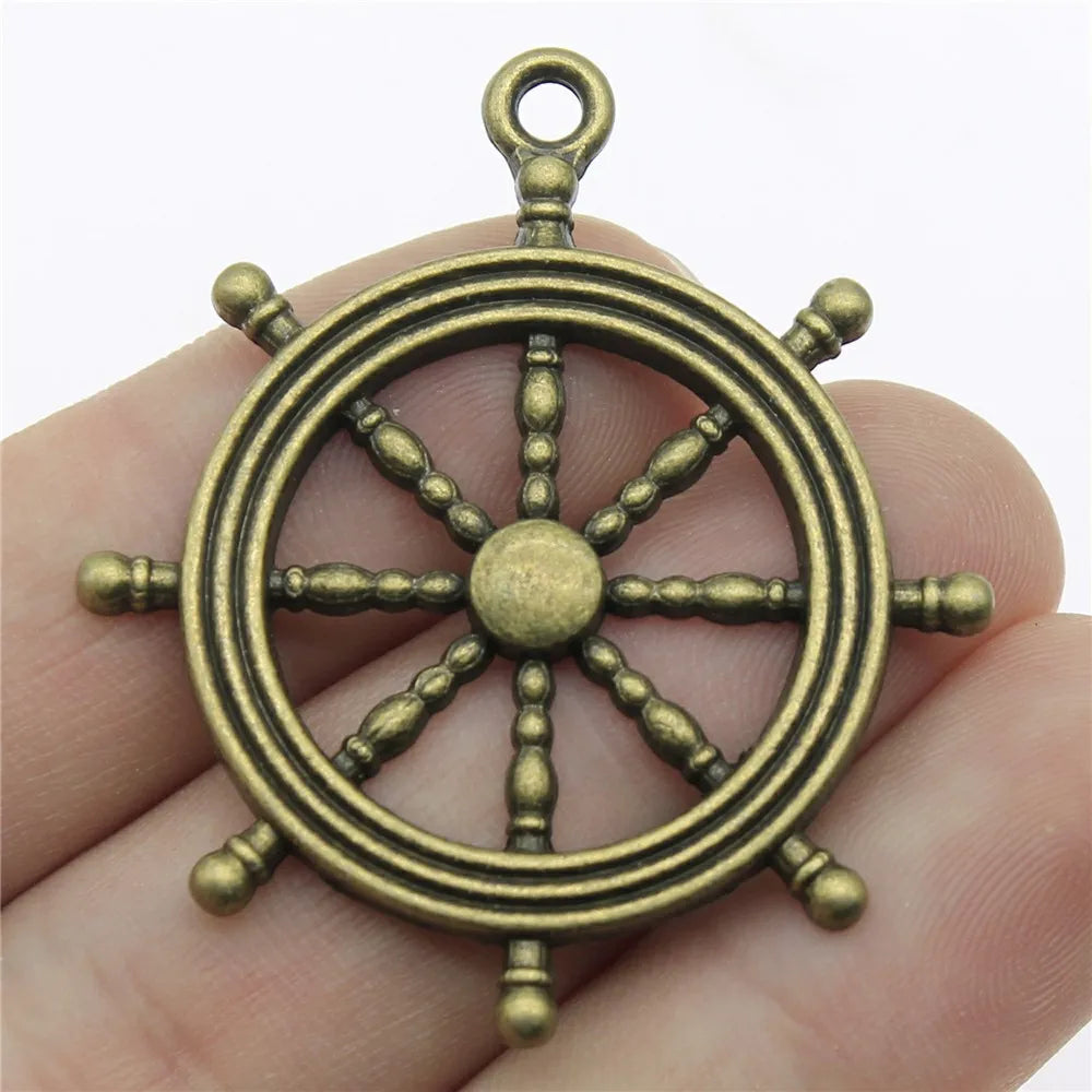 45x40mm 5.3g Multicolor Zinc Alloy Ship Helm Wheel Charm Pendant for DIY Nautical Jewelry Making