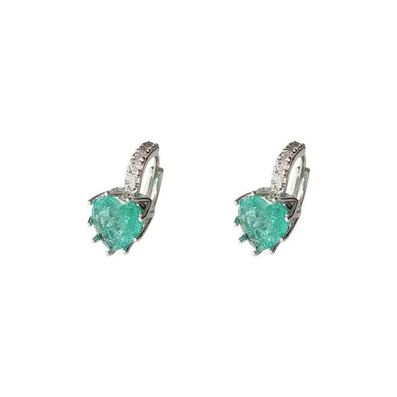Copper Heart Drop Earrings With Micro Pave Zircon, Blue Green Sweet Minimalist Jewelry