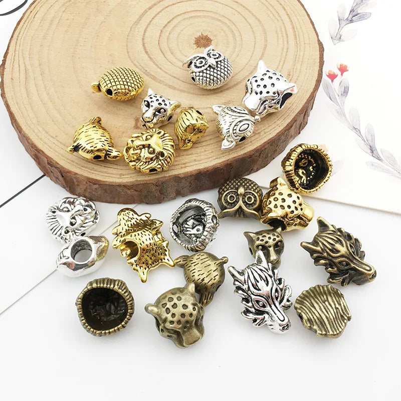 Vintage Zinc Alloy Lion Head Large Hole Spacer Beads for DIY Bracelet Jewelry