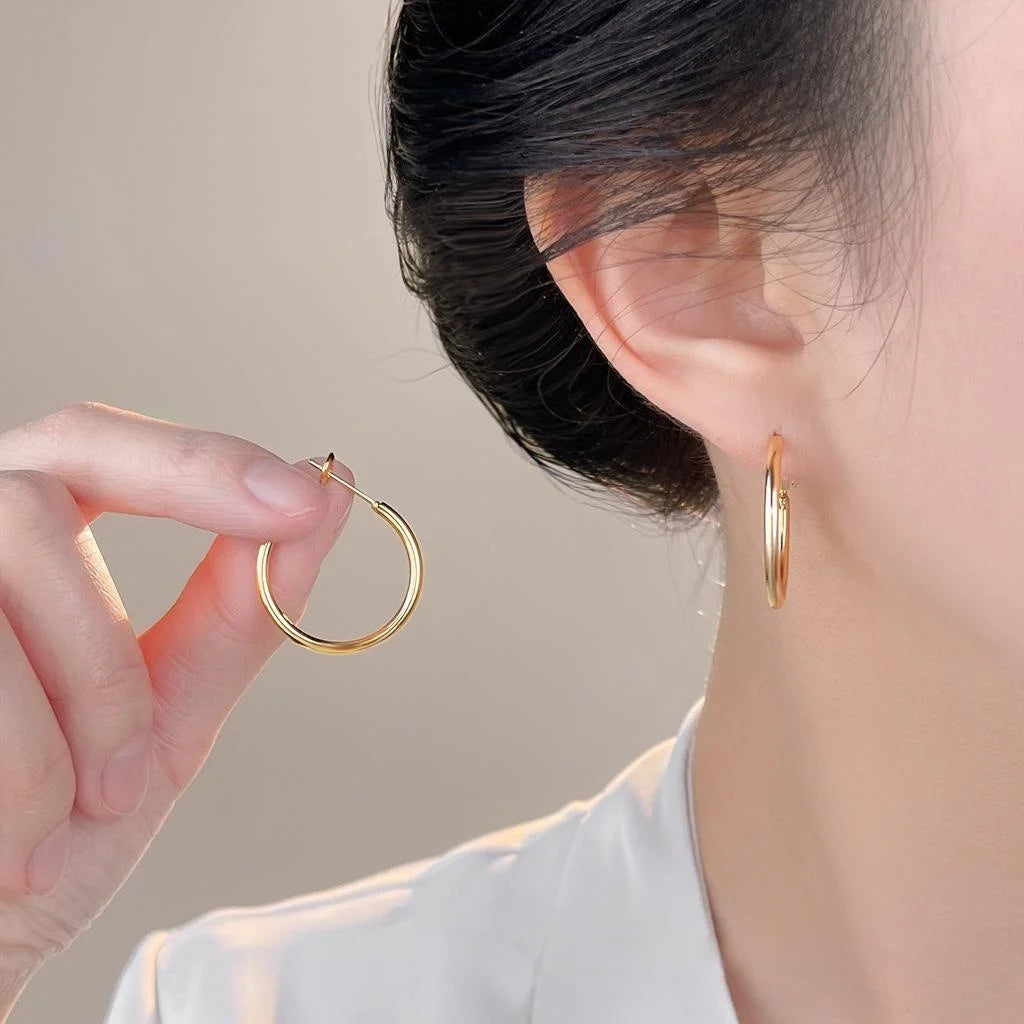 Minimalist Geometric Eco-Friendly Copper Hoop Earrings, Large Round Line Design