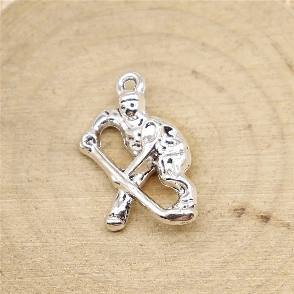 25x16mm 2.7g Multicolor Zinc Alloy Ice Hockey Player Charm Pendant for DIY Sports Jewelry Making