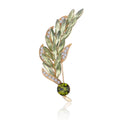 Elegant Wheat Stalk Brooch With Green Crystal Glass Leaves And Rhinestones, Luxury Lapel Pin Corsage Gift