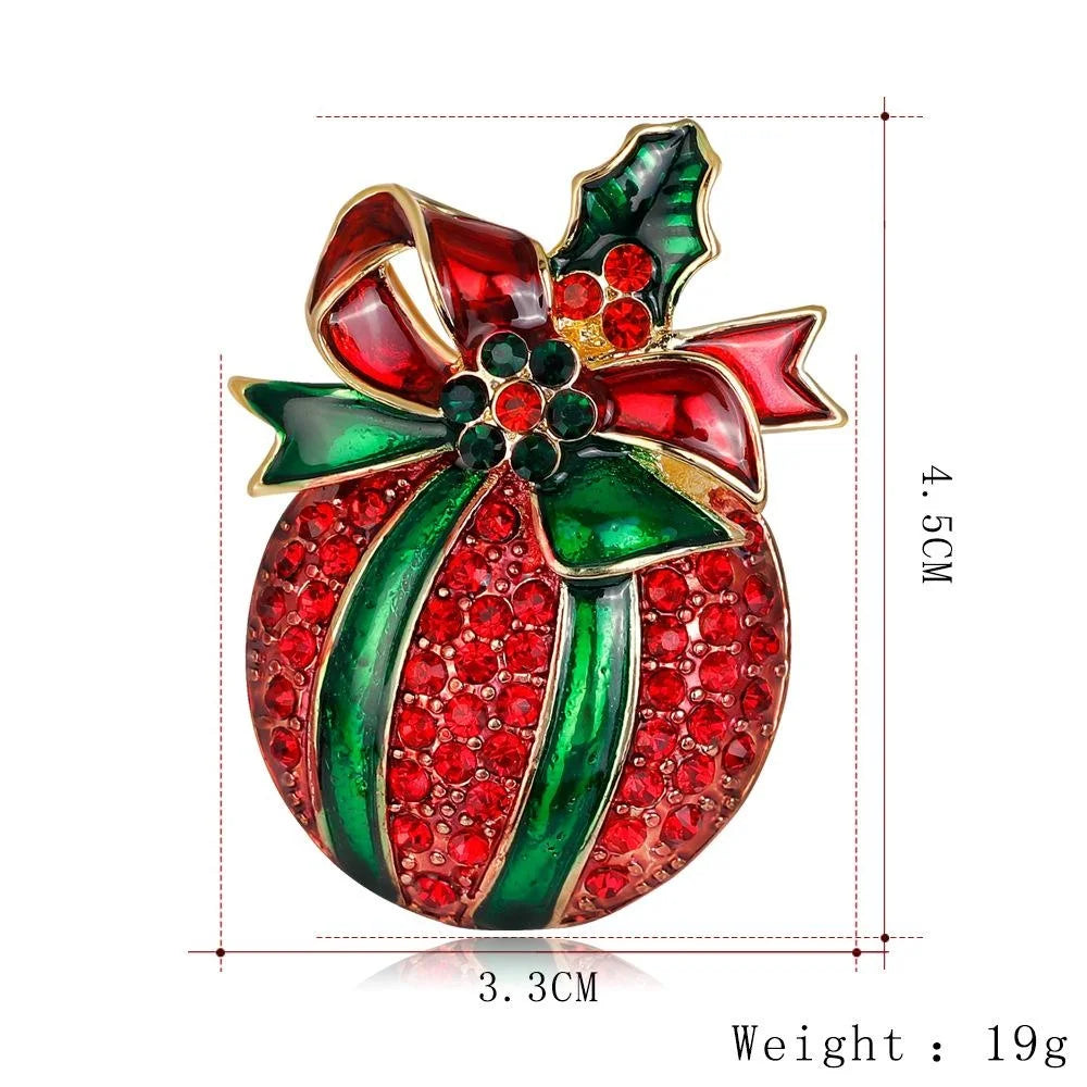 Luxury Christmas Gift Box Rhinestone Enamel Brooch For Women, Elegant Holiday Lapel Pin Suit Accessory