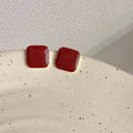 14K Plated Square Burgundy Enamel Stud Earrings Copper Vintage Minimalist