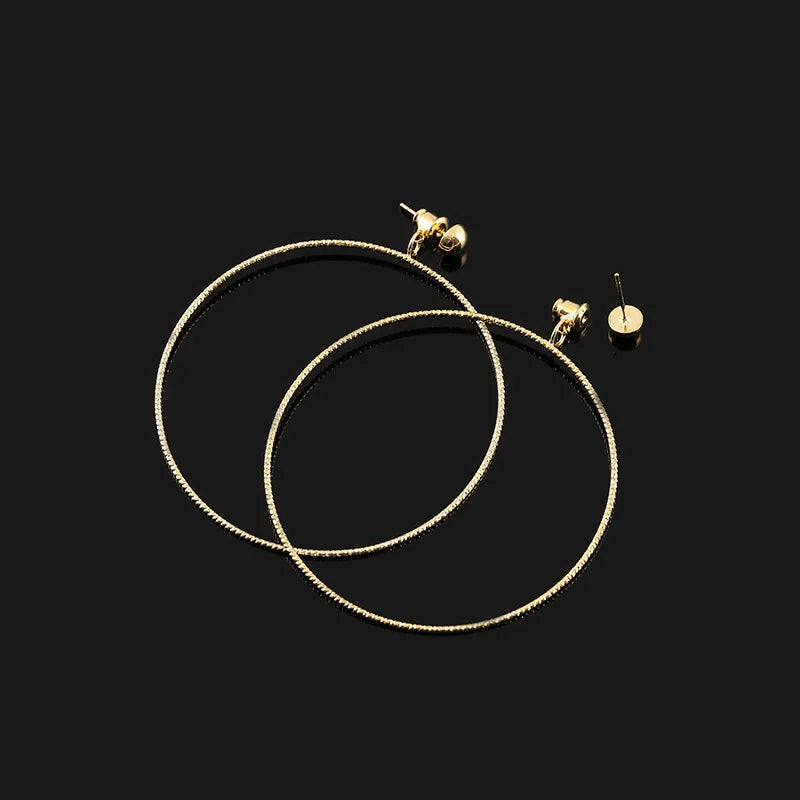 Elegant Oversized Gold Alloy Round Hoop Stud & Clip On No Piercing Minimalist Metal Circle Earrings