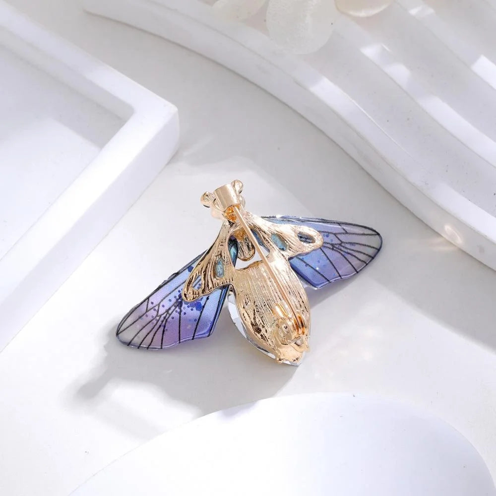 Luxury Bee Firefly Rhinestone Brooch With Amber Crystal Body And Sheer Wings, Elegant Lapel Pin Gift