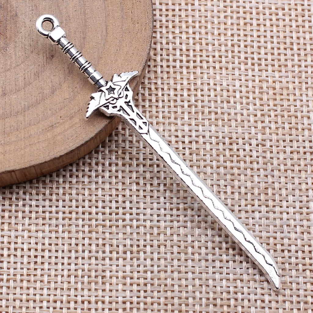 70mm 3.2g Antique Silver Zinc Alloy Five Star Long Knife Charm Pendant for Cosplay Jewelry Making