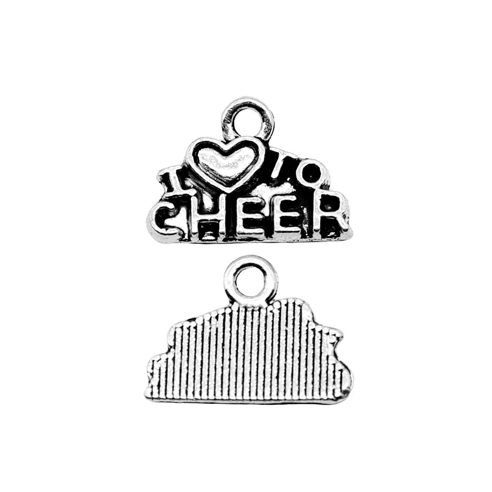 14x10mm 0.7g Antique Silver Zinc Alloy I Love to Cheer Charm Pendant for Sports Jewelry Making