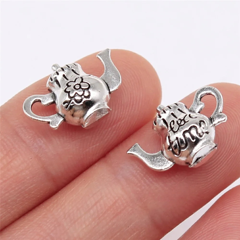 12x16mm 2.1g Antique Silver Zinc Alloy Teapot Charm Pendant for DIY Miniature Scene Jewelry Making
