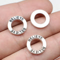 14mm 1.1g Antique Silver Zinc Alloy Believe Round Ring Letter Charm Pendant for DIY Bracelet Necklace