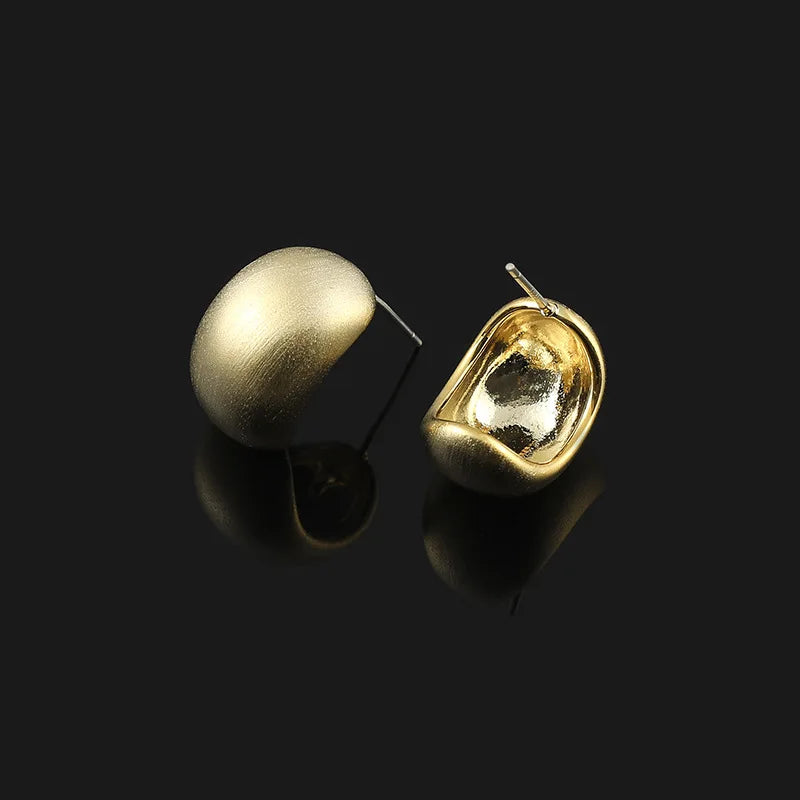 Elegant Brushed Alloy Bean Dome Stud & Clip On No Piercing Commuter Minimalist Metal Earrings
