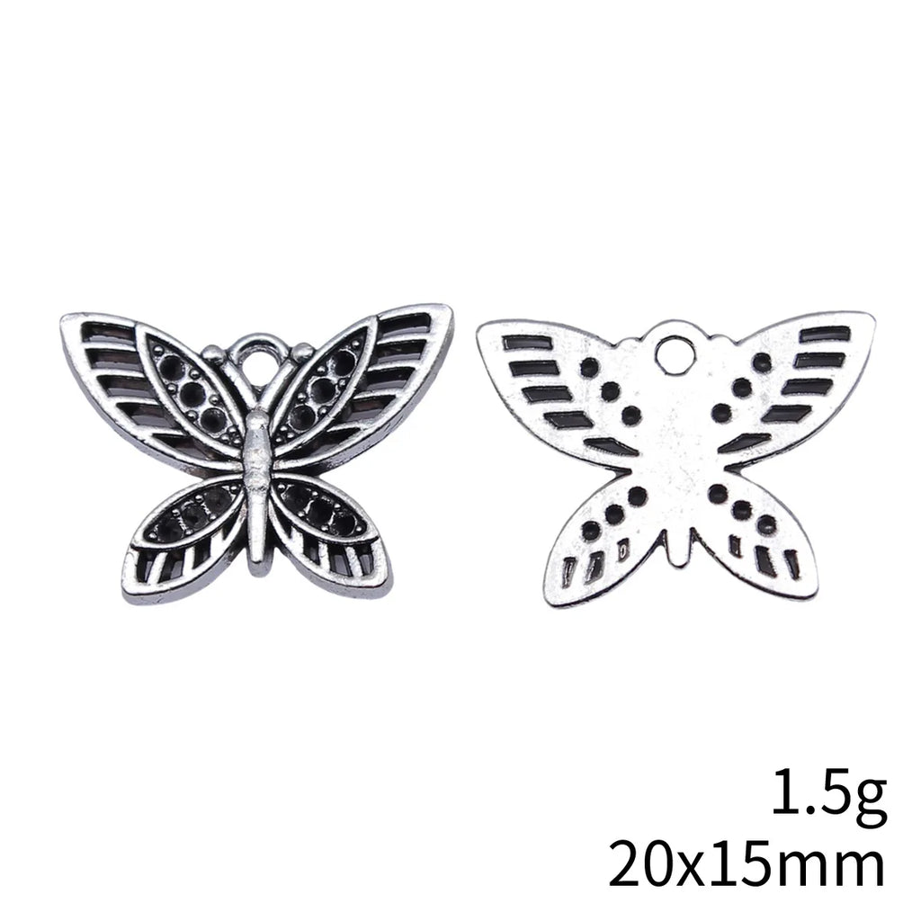 20x15mm 1.5g Antique Silver Finish Zinc Alloy Butterfly Charm Pendant for Bracelet Necklace DIY