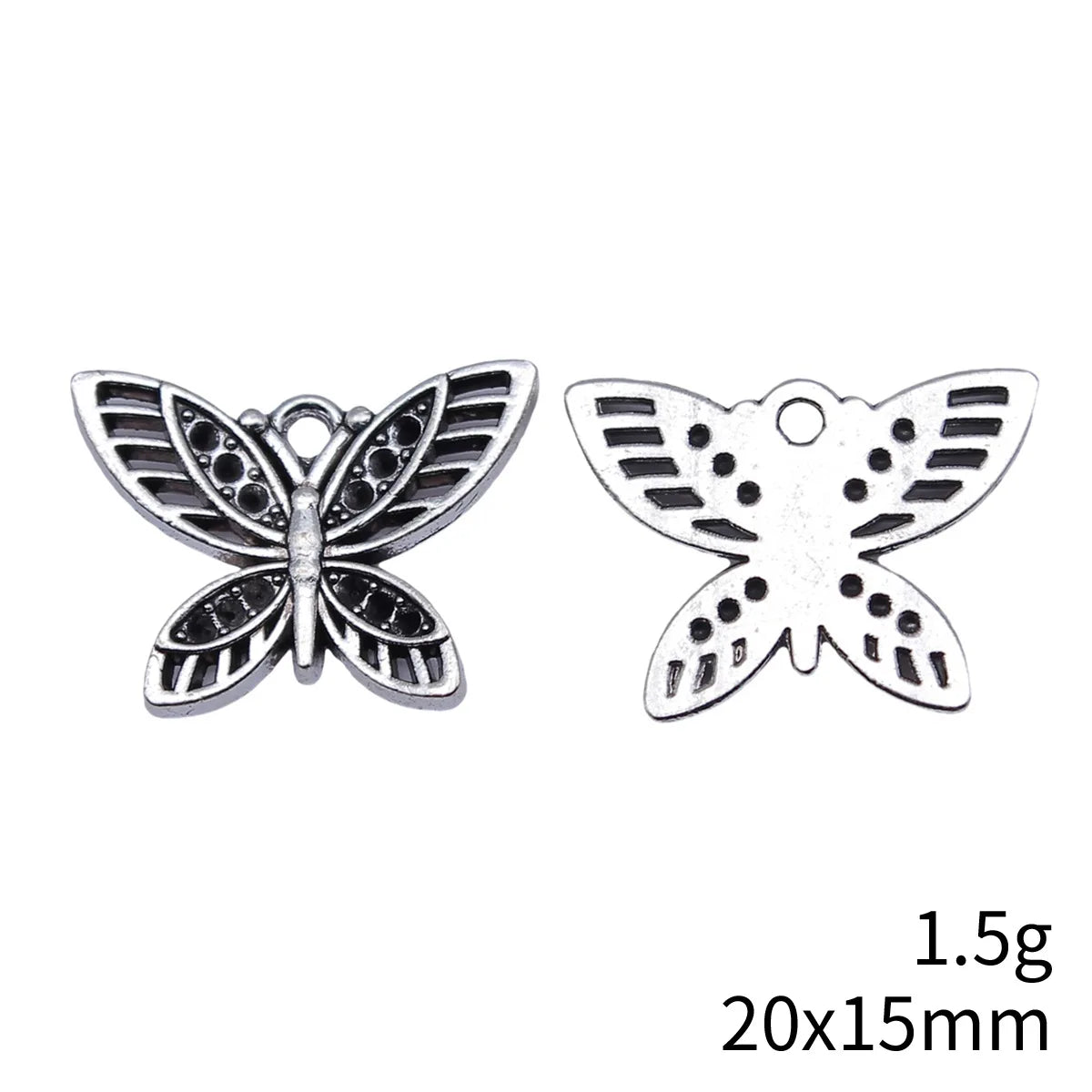 20x15mm 1.5g Antique Silver Finish Zinc Alloy Butterfly Charm Pendant for Bracelet Necklace DIY