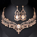 Luxury Rose Gold Rhinestone Necklace And Earrings Jewelry Set, Elegant Crystal Bridal Jewelry For Wedding Party