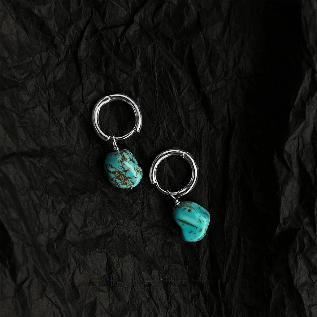 Handmade Ethnic Style Synthetic Turquoise Irregular Geometric Drop Earrings Vintage Design