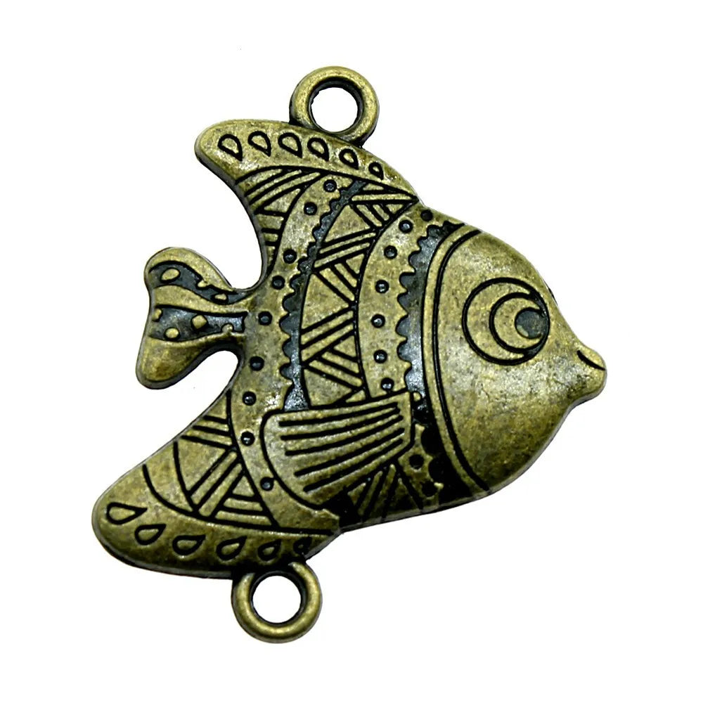 37x30mm 4.6g Antique Bronze Zinc Alloy Tropical Fish Connector Charm for DIY Bracelet Jewelry