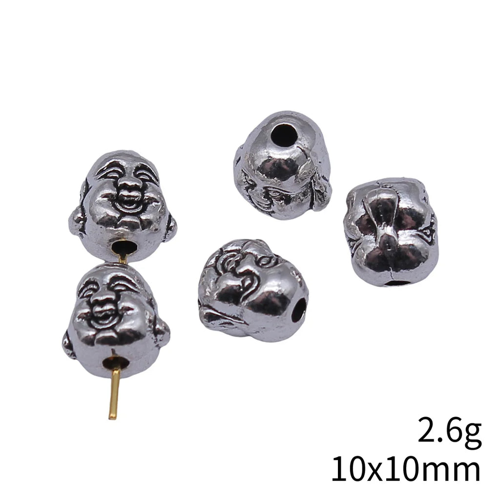 10x10mm 2.6g Antique Silver Zinc Alloy Buddha Head Loose Metal Beads for DIY Bracelet Jewelry Making