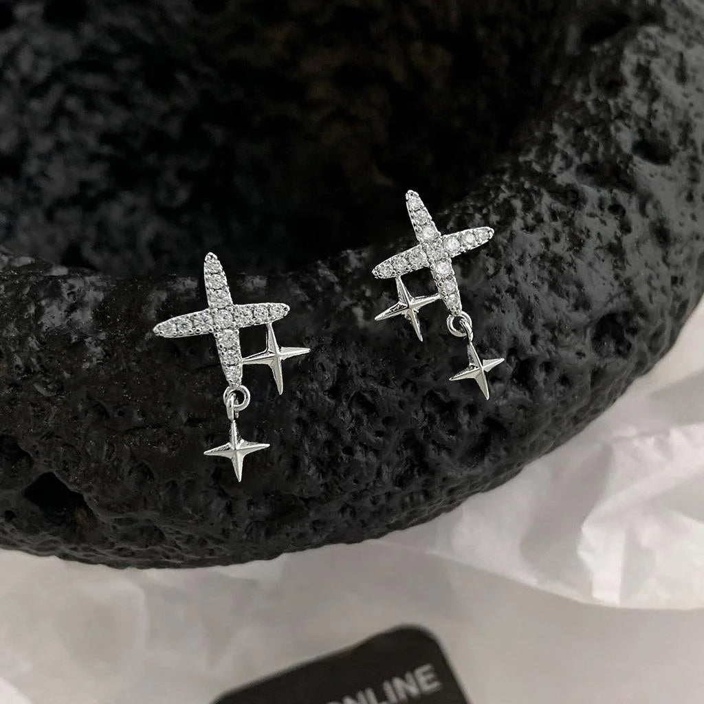 Sweet Cool Copper Micro Pave Zircon Star Stud Earrings Minimalist Fashion Commuter Jewelry