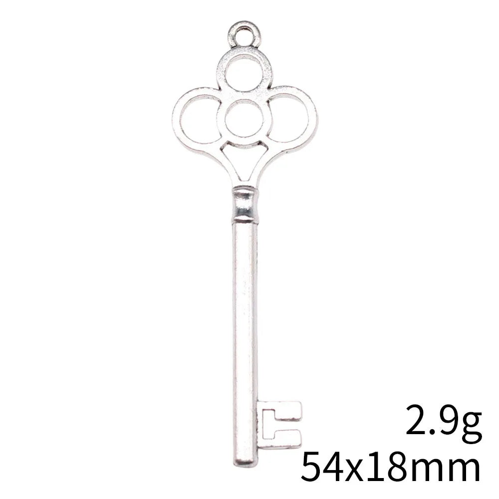 54x18mm 2.9g Zinc Alloy Key Charm Pendant for DIY Handmade Necklace Bracelet Keychain Accessory