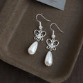 New Chinese Style Eco-Friendly Copper Zircon Butterfly Teardrop Pearl Drop Earrings