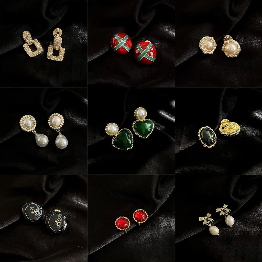 Vintage 18K Gold Plated Copper Spiral Pearl Geometric Clip On Drop Earrings For Women