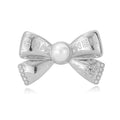 Elegant Pearl Bow Brooch With Rhinestone Alloy Lapel Pin For Suits Coats Bags Corsage Gift