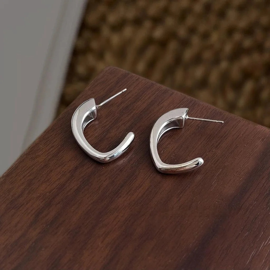 Minimalist Smooth Metallic Geometric C Shape Hoop Earrings Eco-Friendly Copper