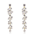 Korean Elegant Long Tassel Drop Earrings With Zircon Rhinestone Petal Design For Wedding Party