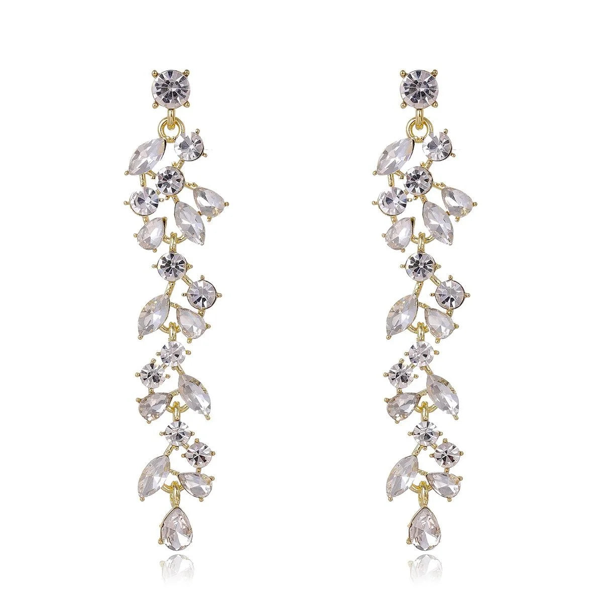 Korean Elegant Long Tassel Drop Earrings With Zircon Rhinestone Petal Design For Wedding Party