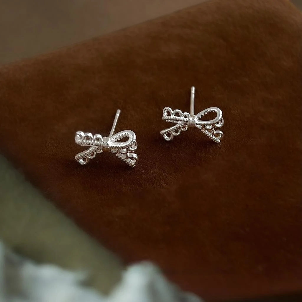 Minimalist Lace Style Hollow Bow Geometric Copper Stud Earrings