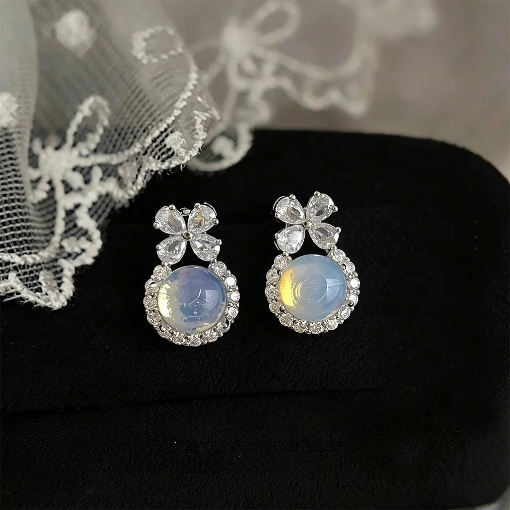 Eco-Friendly Copper Zircon Butterfly Flower Stud Earrings Sweet Light Luxury Geometric Jewelry