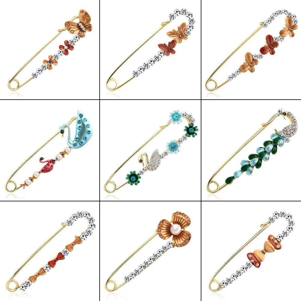 Elegant Peacock Flower Alloy Rhinestone Safety Brooch Pin For Women's Scarf Shawl Lapel Corsage Gift