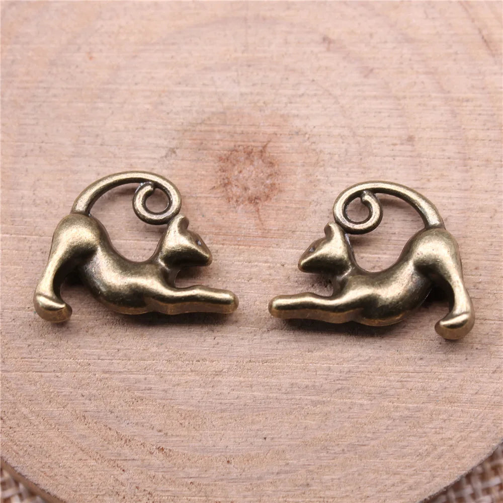 17x13mm 2.2g Multicolor Zinc Alloy Cat Charm Pendant for DIY Necklace Bracelet Jewelry Making