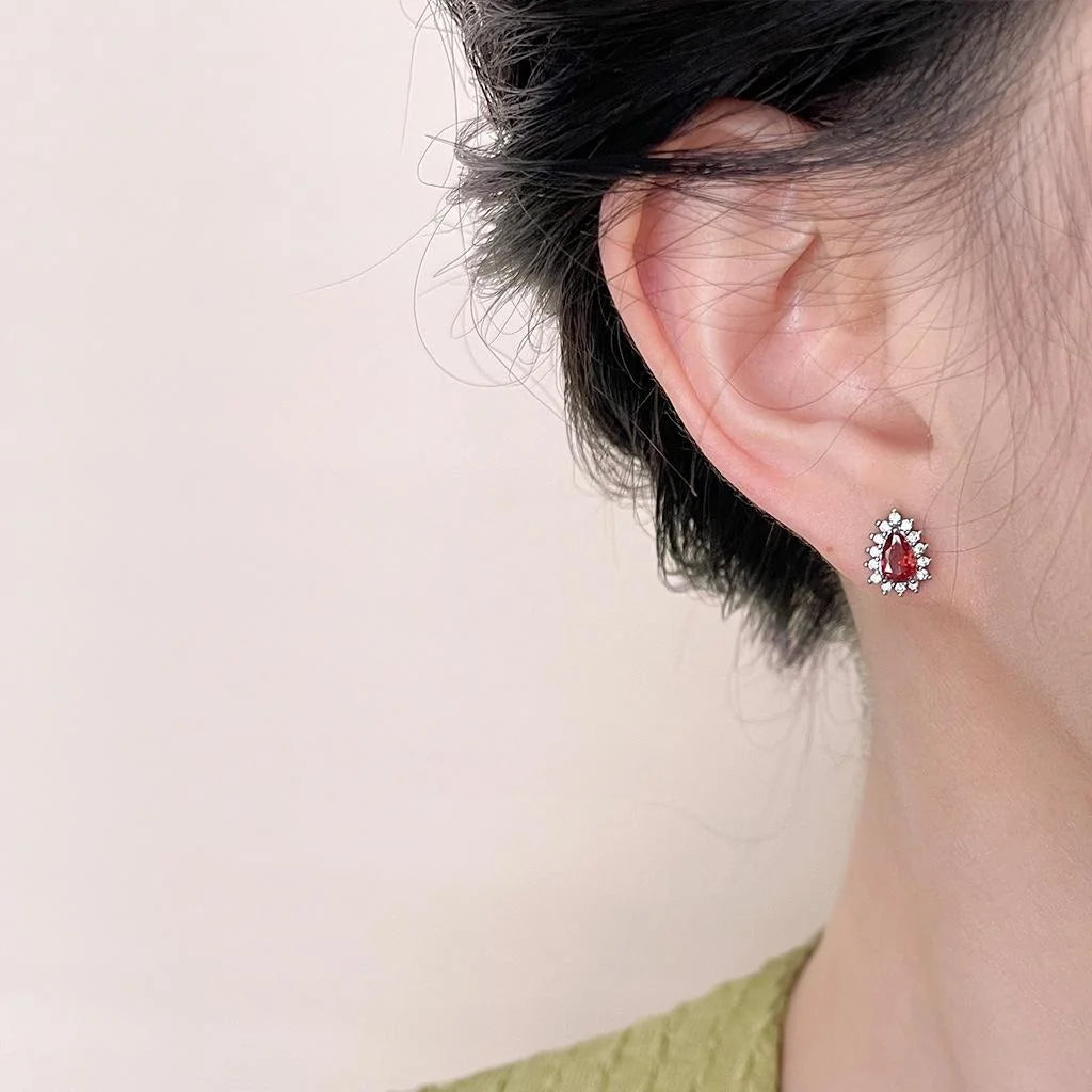 Mini Vintage Pigeon Blood Zircon Teardrop Stud Earrings Copper