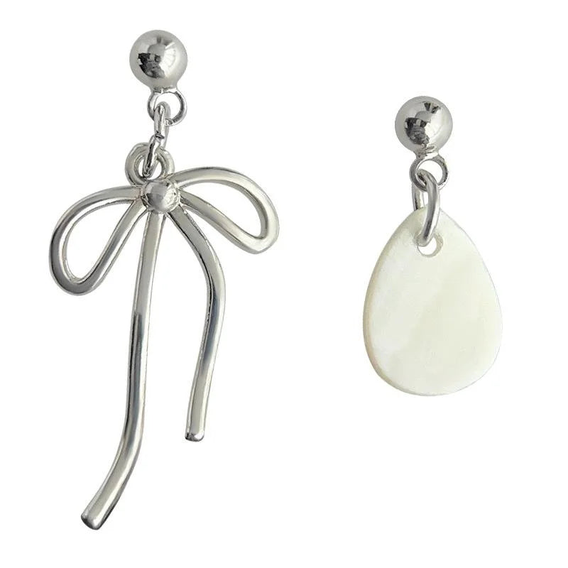 Asymmetric Shell Bow Teardrop Drop Earrings Handmade Geometric Niche Style Jewelry