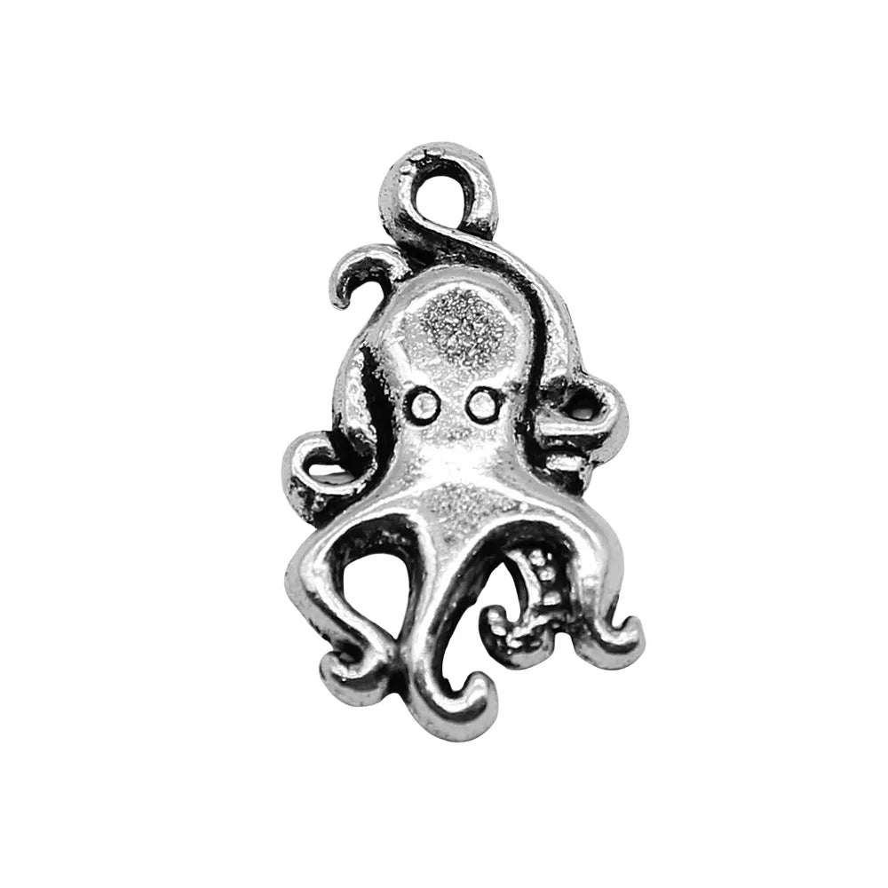 10x18mm 0.8g Antique Silver Zinc Alloy Octopus Fish Charm Pendant for DIY Ocean Theme Jewelry Making