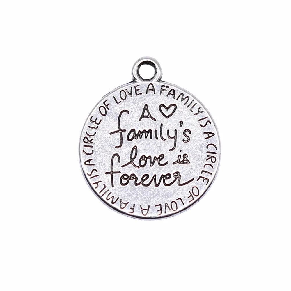 17x17mm 1.4g Antique Silver Zinc Alloy family Word Tag Letter Charm Pendant for DIY Bracelet Necklace Making