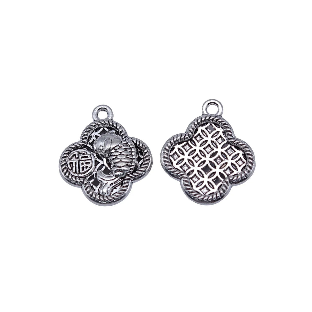20x17mm 1.85g Antique Silver Zinc Alloy Chinese Coin Koi Charm Pendant for DIY Jewelry Making