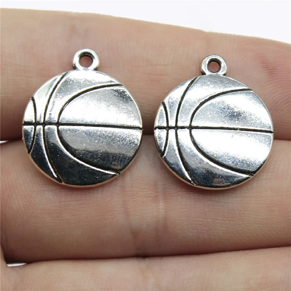 22x18mm 4.4g Antique Silver Zinc Alloy Basketball Charm Pendant for Sports DIY Jewelry Making