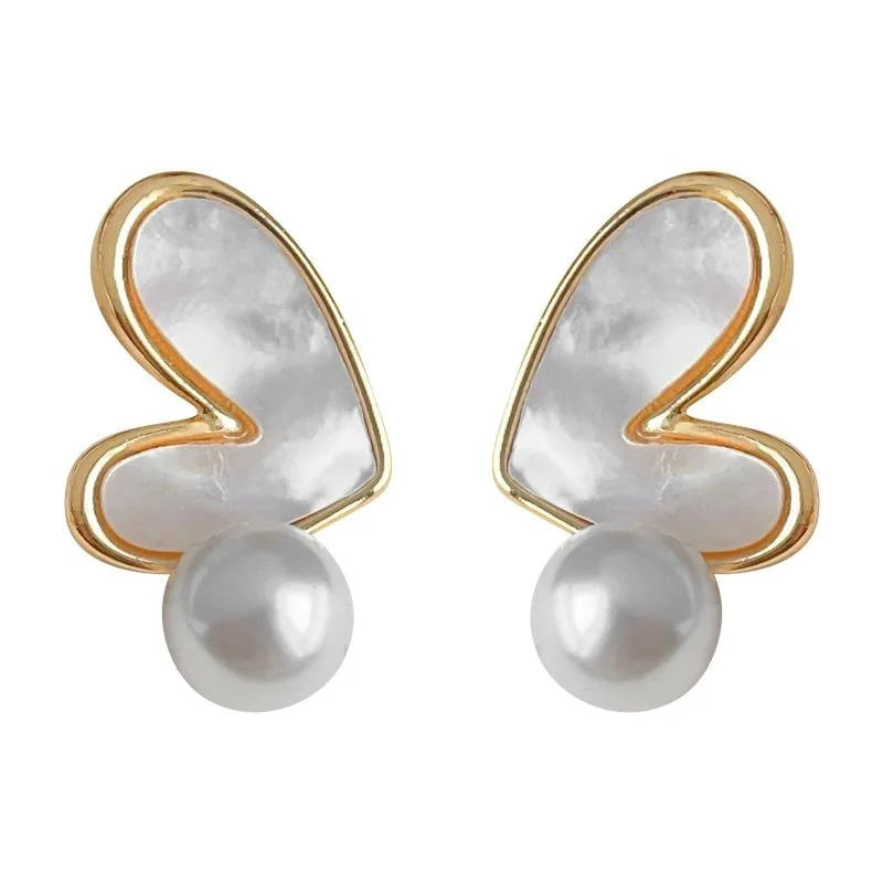 Minimalist Heart Shell Pearl Stud Earrings Copper Geometric Sweet Elegant Jewelry