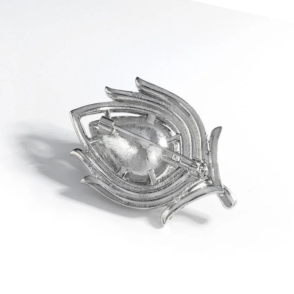 Luxury Blue Glass Teardrop Leaf Brooch With Rhinestone Alloy Setting, Elegant Lapel Pin Corsage Gift