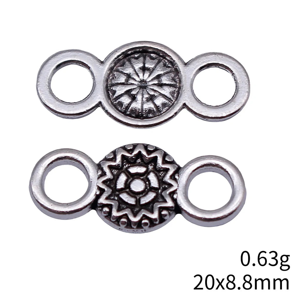 20x8.8mm 0.63g Antique Silver Zinc Alloy Round Floral Connector Charm for DIY Bracelet Jewelry Making