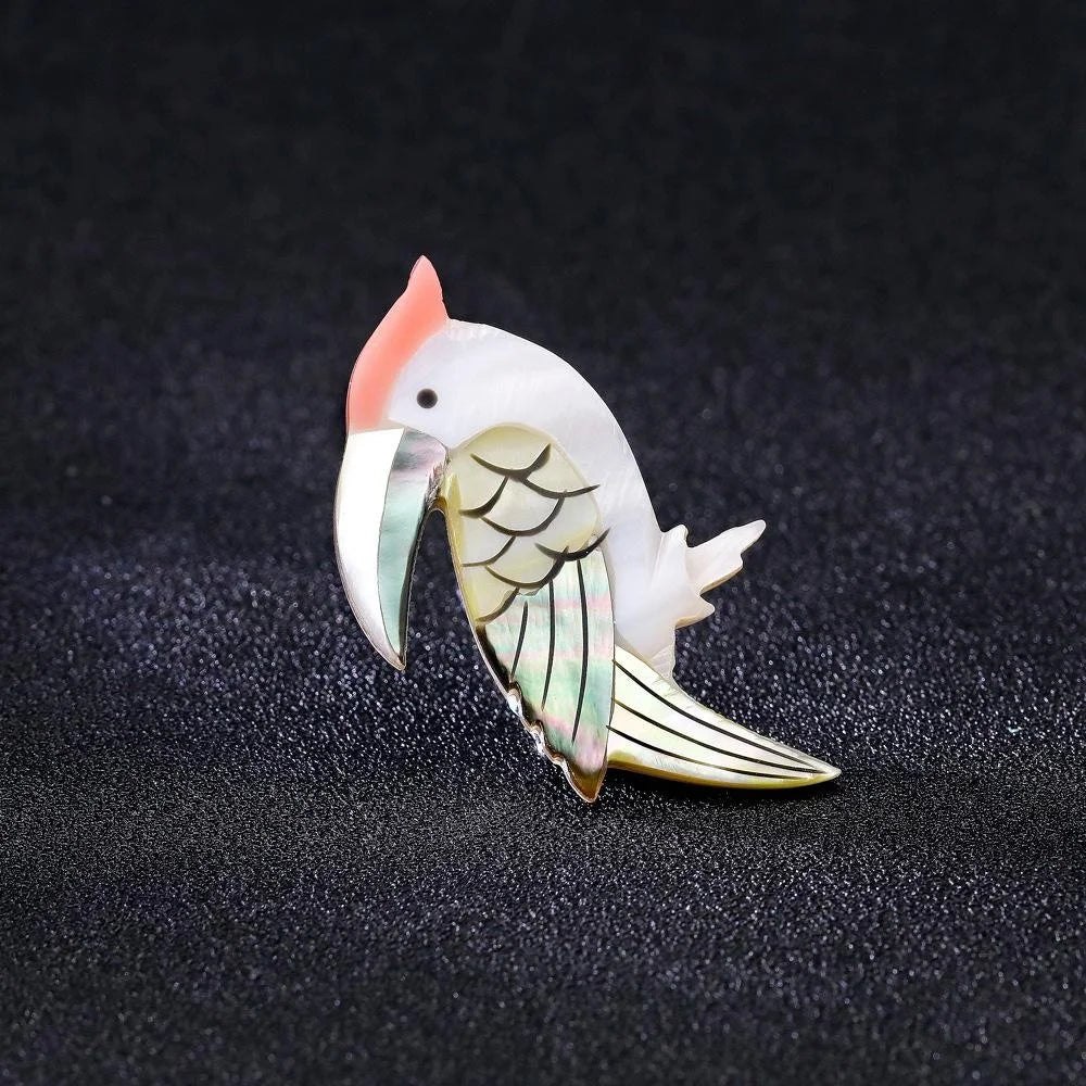 Elegant Natural Abalone Shell Woodpecker Brooch, Mother Of Pearl Bird Lapel Pin Corsage Gift For Women