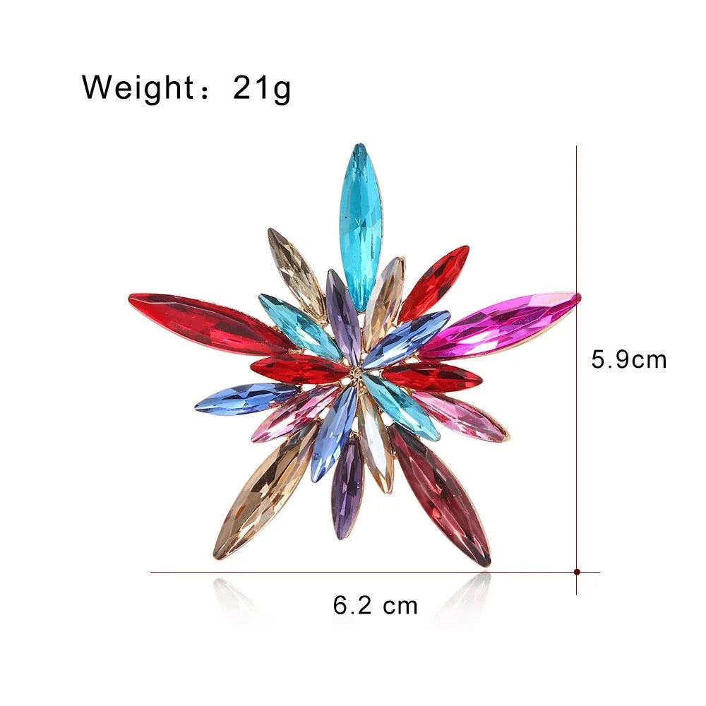 Elegant Blue Rhinestone Star Snowflake Flower Brooch, Alloy Crystal Lapel Pin Corsage Suit Accessory Gift