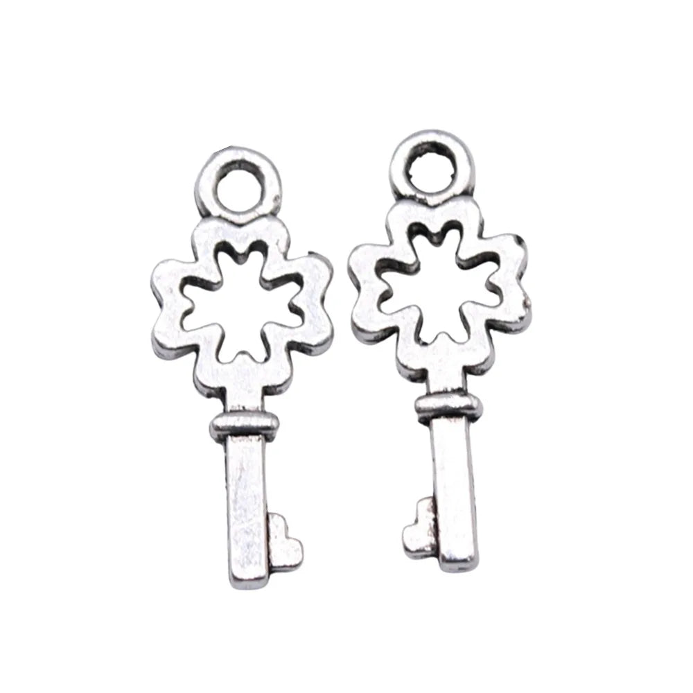16x6mm 0.3g Antique Silver Zinc Alloy Small Key Charm Pendant for Bracelet Necklace DIY Jewelry