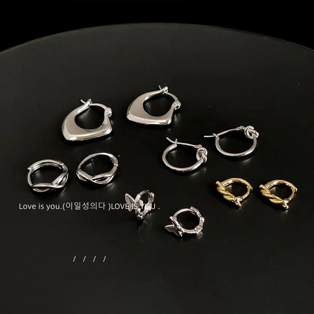 Sweet Cool Micro Pave Zircon Copper Stud Earrings Smooth Metal Geometric Hoop Minimalist Jewelry