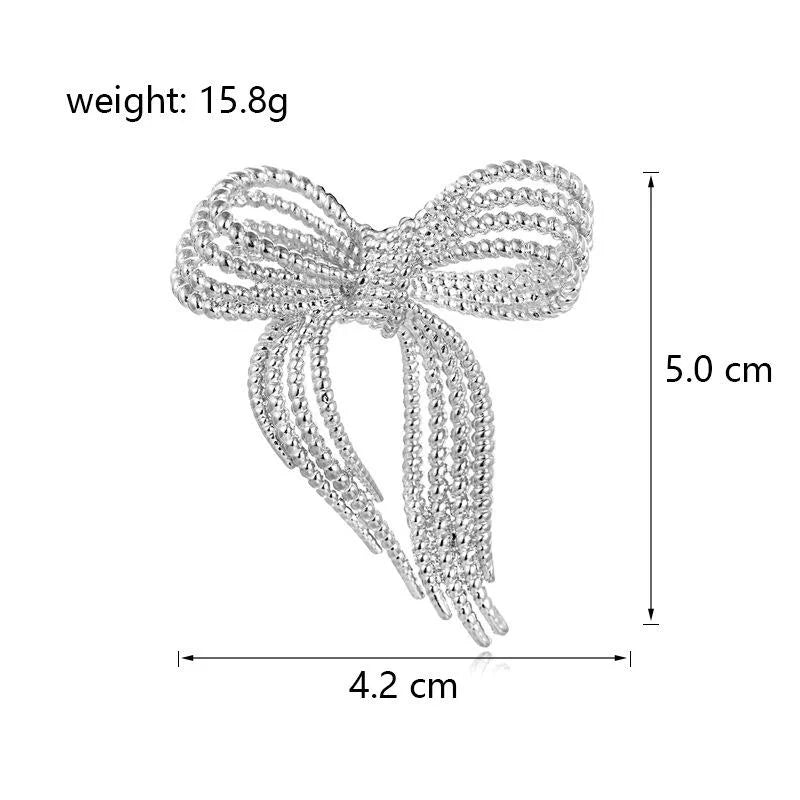 Elegant Silver Alloy Bow Brooch For Women, Beaded Fashion Lapel Pin Corsage Suit Accessory Gift